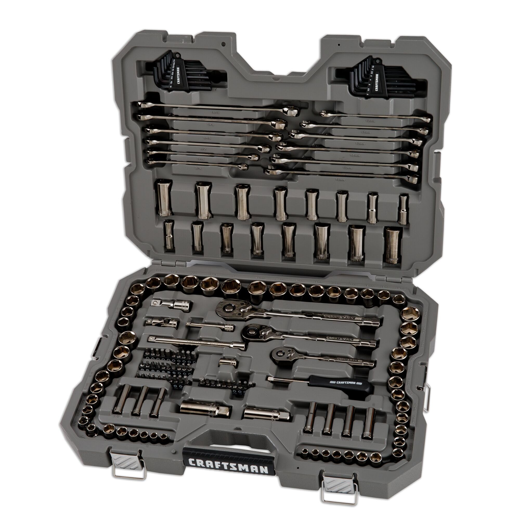 CRAFTSMAN OVERDRIVE 154-Piece Gunmetal Chrome Mechanics Tool Set, Standard SAE/Metric Socket Set, with Hard Case (CMMT99154L)