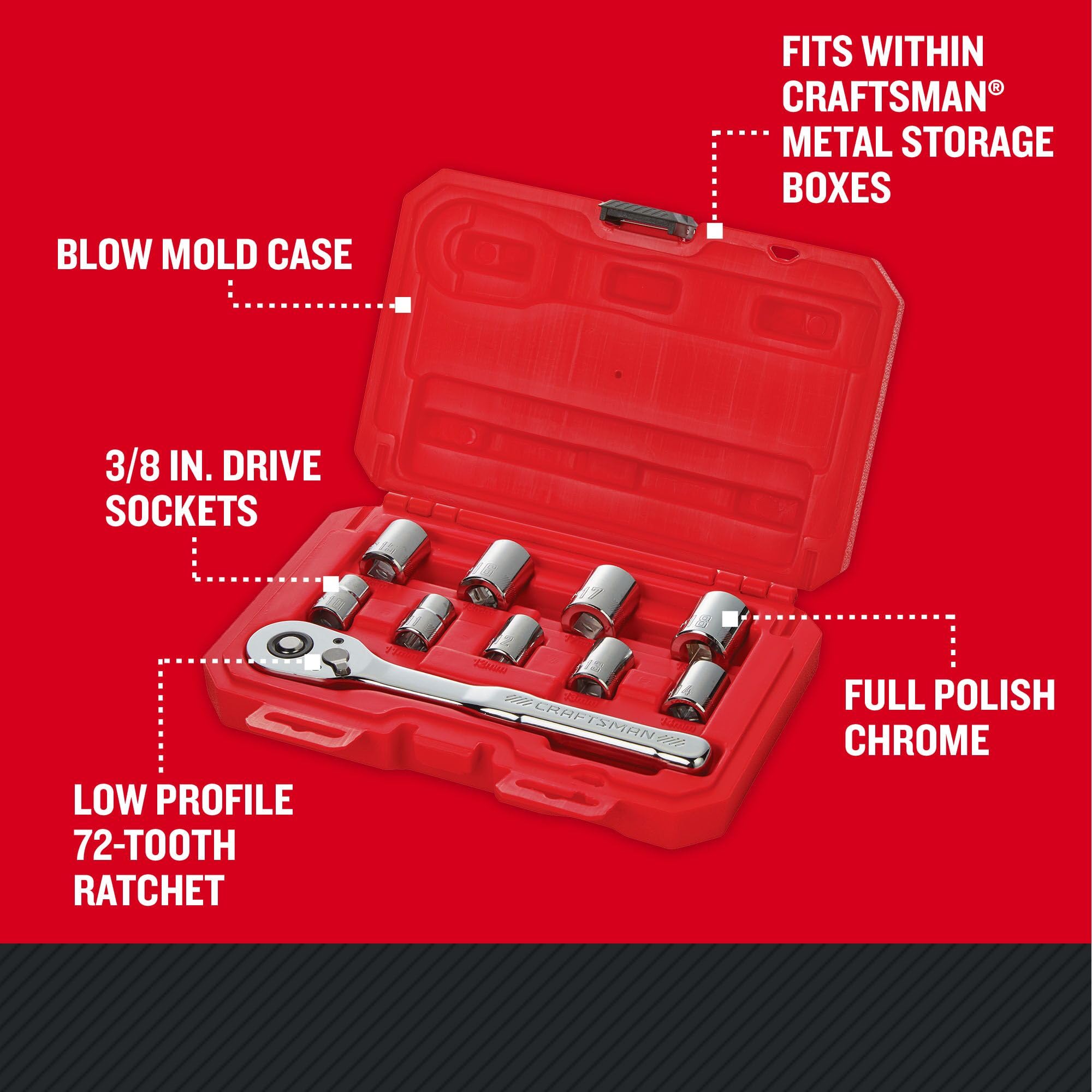 CRAFTSMAN Mechanics Tool Set, Metric, 3/8 Inch Drive, 10 Piece (CMMT34564)