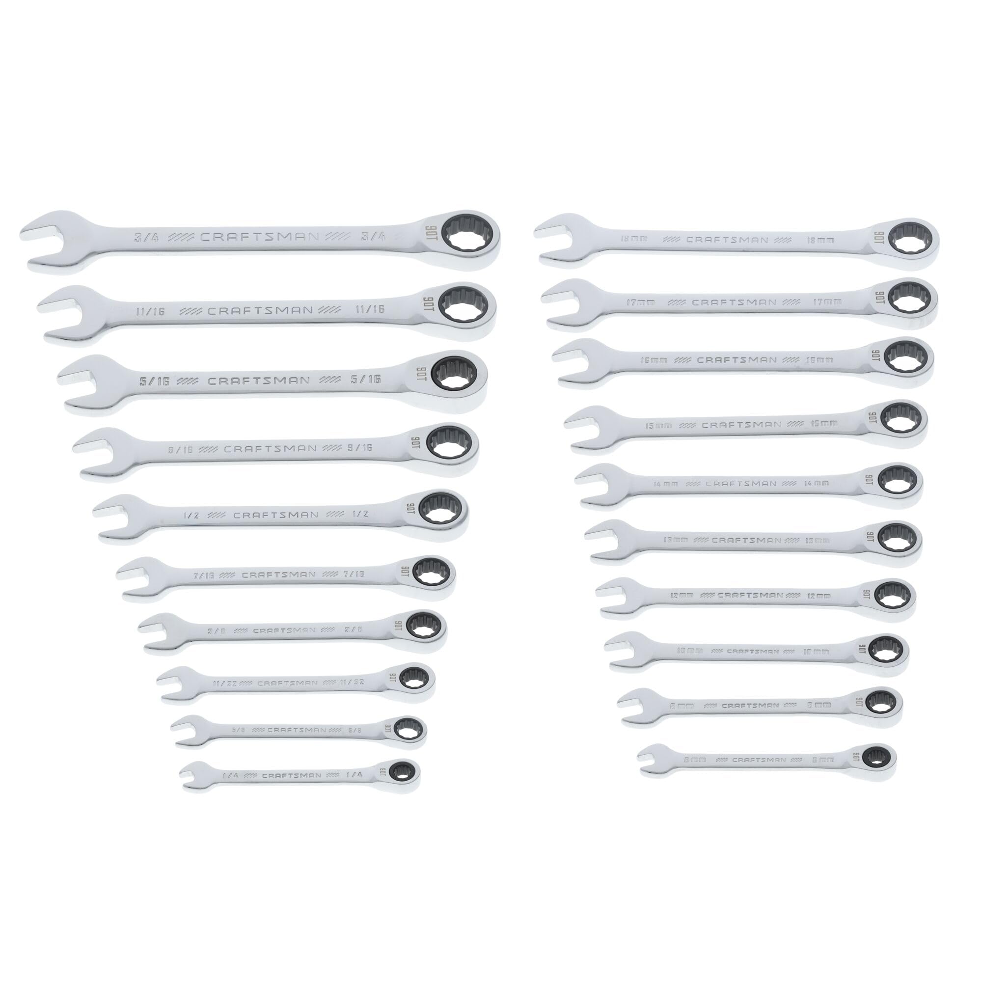 CRAFTSMAN 20 Piece Ratcheting Combination Wrench Set, SAE/Metric (CMMT87220)