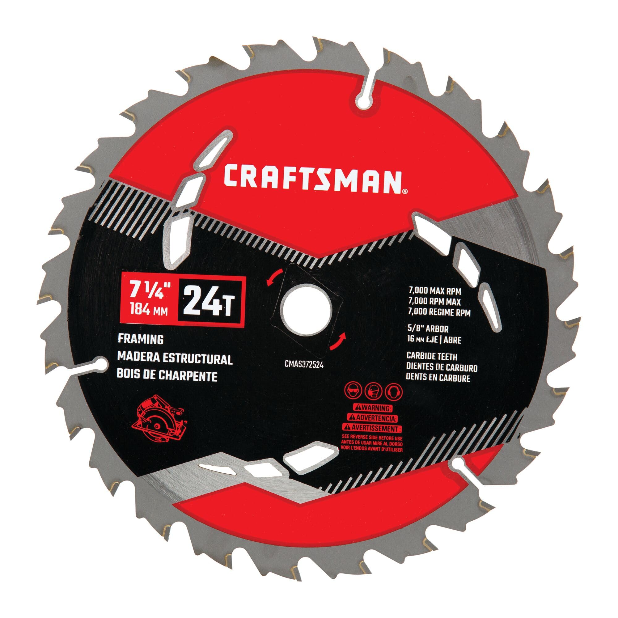 CRAFTSMAN 7-1/4 Inch 24T Carbide Circular Saw Blade for Framing (CMAS372524)