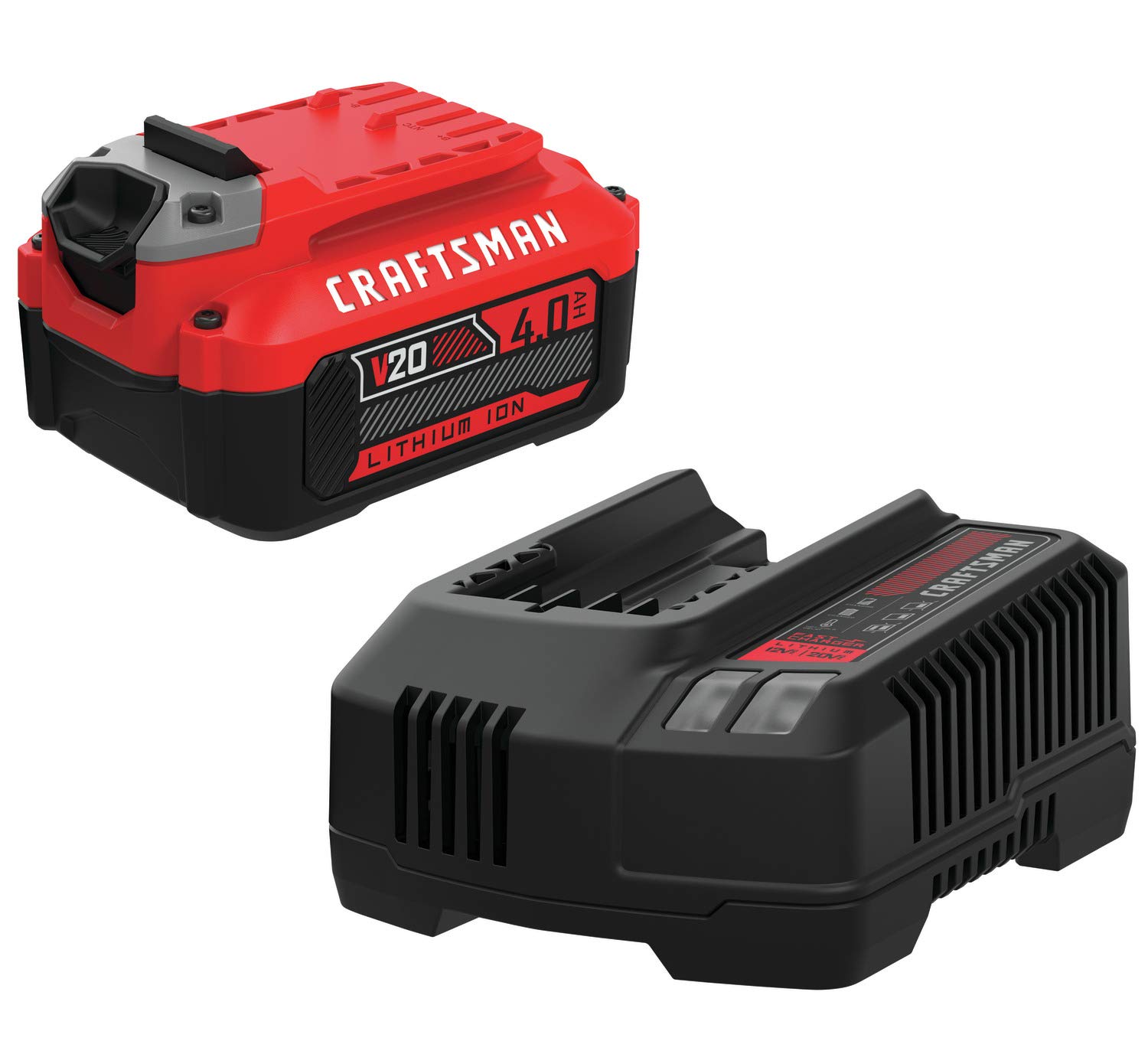 CRAFTSMAN V20 Battery and Charger, for Power Tool Kits and Outdoor Tools, 4.0 Ah, Lithium Ion Battery (CMCB204-CK)