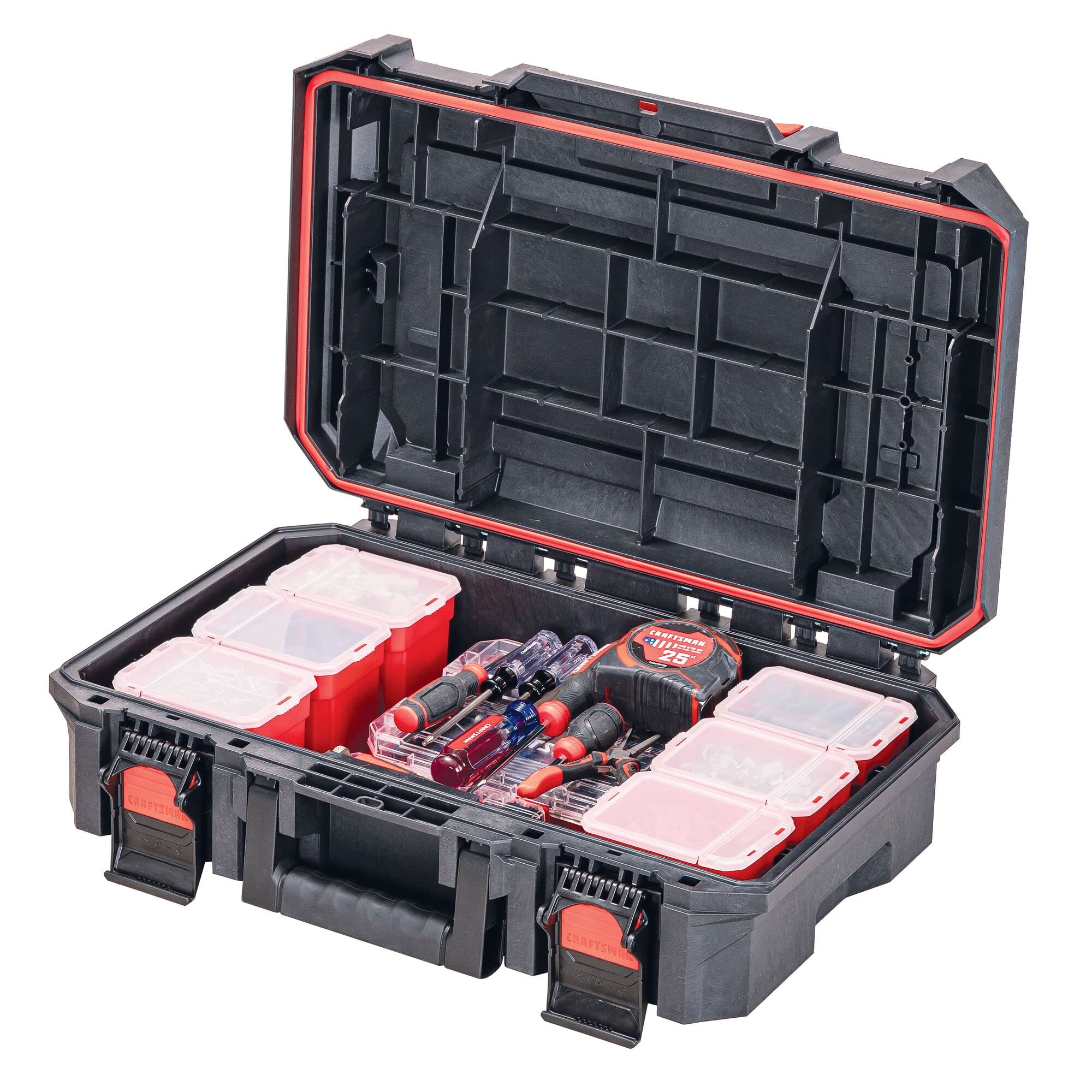 184-craftsman-tradestack-system-tool-box-water-resistant-tool-storage-with-6-small-parts-containers-21-inch-cmst21415-4.jpg CRAFTSMAN TRADESTACK System Tool Box, Water Resistant Tool Storage, with 6 Small Parts Containers, 21 Inch (CMST21415)