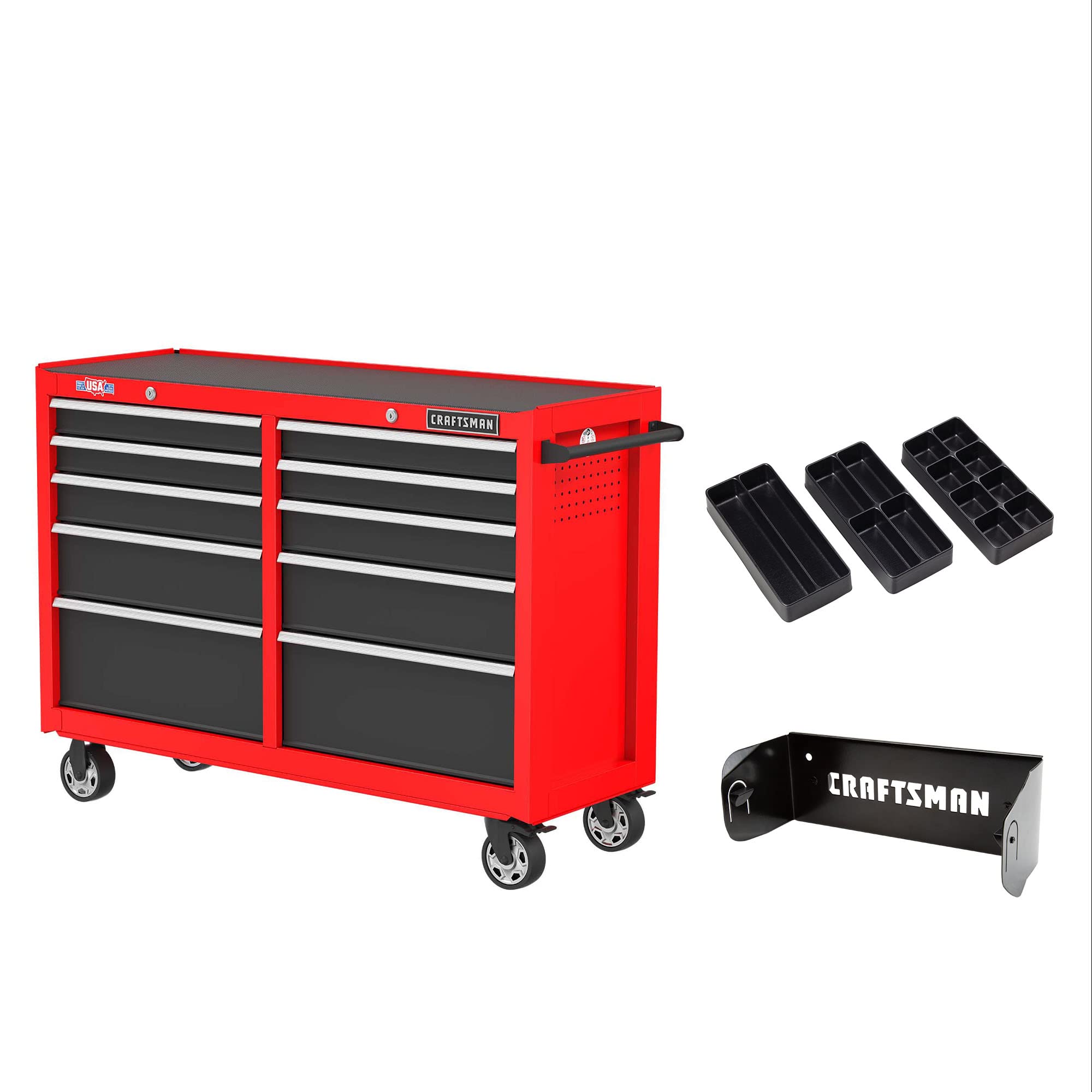 CRAFTSMAN S2000 52" Tool Chest, 10-Drawer Rolling Tool Storage Cabinet with Tray and Holder, Red (CMST352102RB)