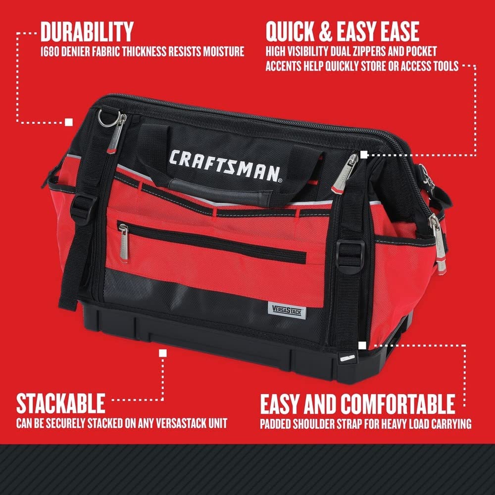 CRAFTSMAN VERSASTACK Zippered Tool Bag, 31 Pocket Organizer, Heavy Duty Tool Tote (CMST17622)
