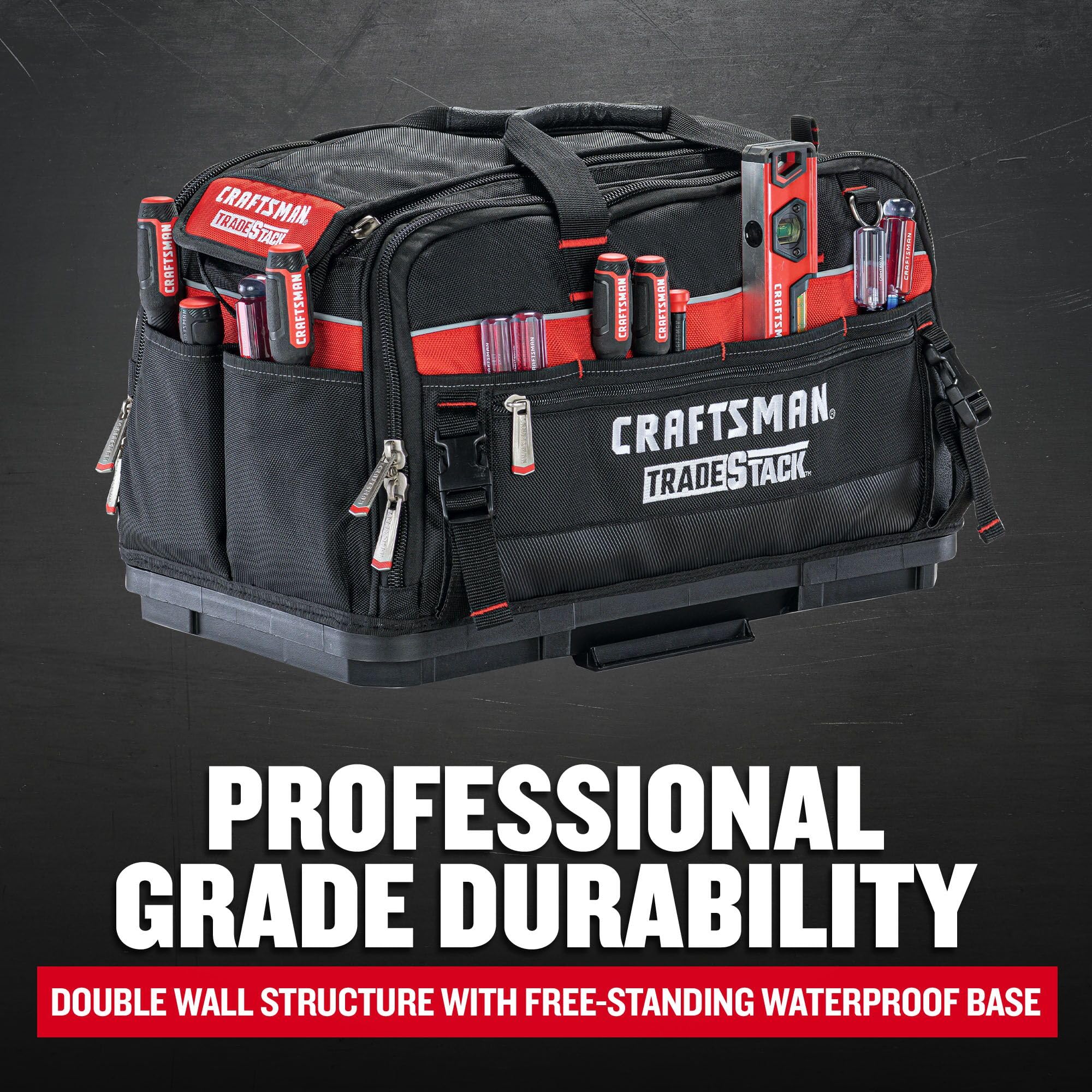CRAFTSMAN TRADESTACK Tool Bag, 22.5”, Durable Polyester, Black and Red (CMST21450)