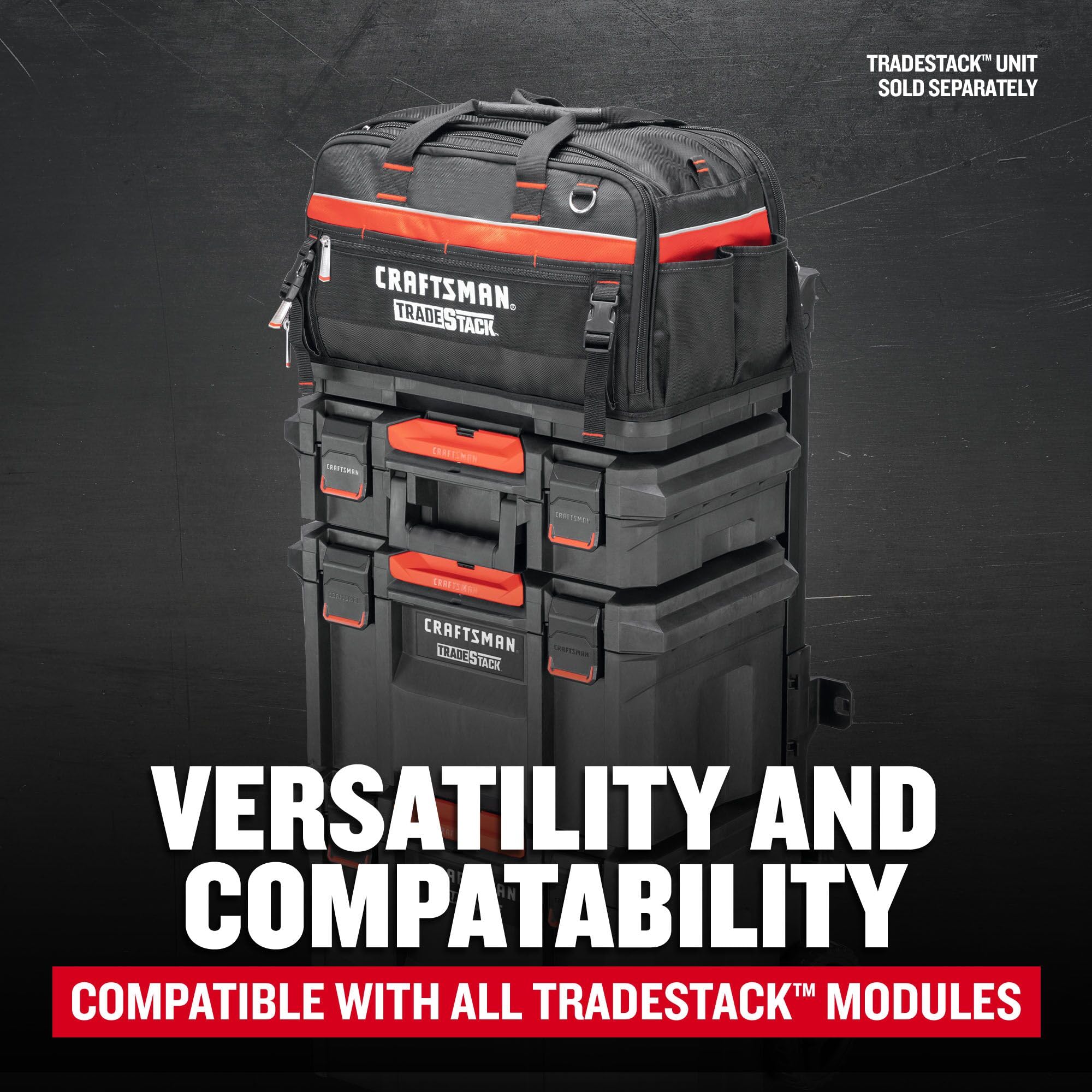 195-craftsman-tradestack-tool-bag-22.5-durable-polyester-black-and-red-cmst21450-5.jpg CRAFTSMAN TRADESTACK Tool Bag, 22.5”, Durable Polyester, Black and Red (CMST21450)