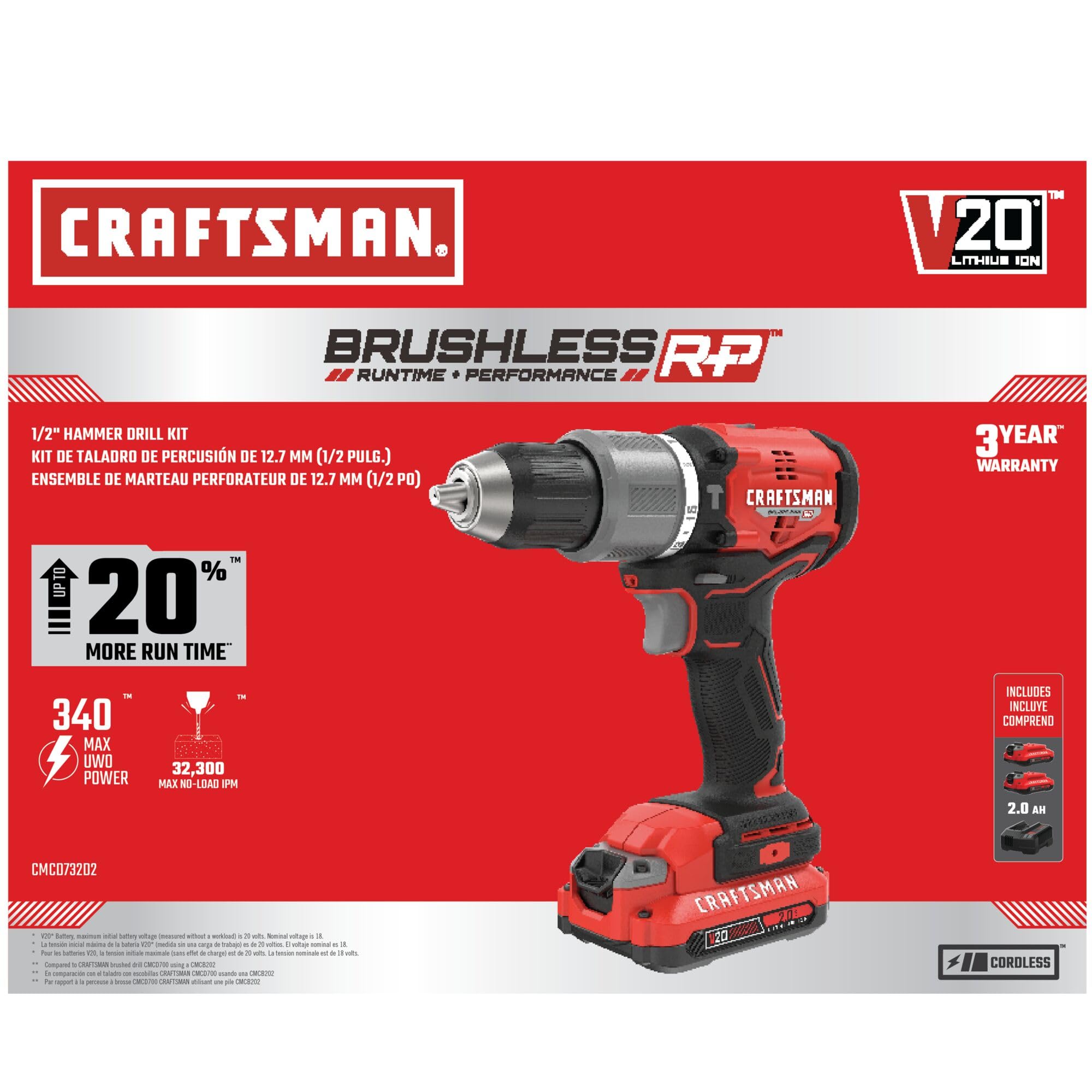 218-craftsman-v20-cordless-hammer-drill-kit-1-2-inch-2-batteries-and-charger-included-cmcd732d2-13.jpg CRAFTSMAN V20 Cordless Hammer Drill Kit, 1/2 inch, 2 Batteries and Charger Included (CMCD732D2)