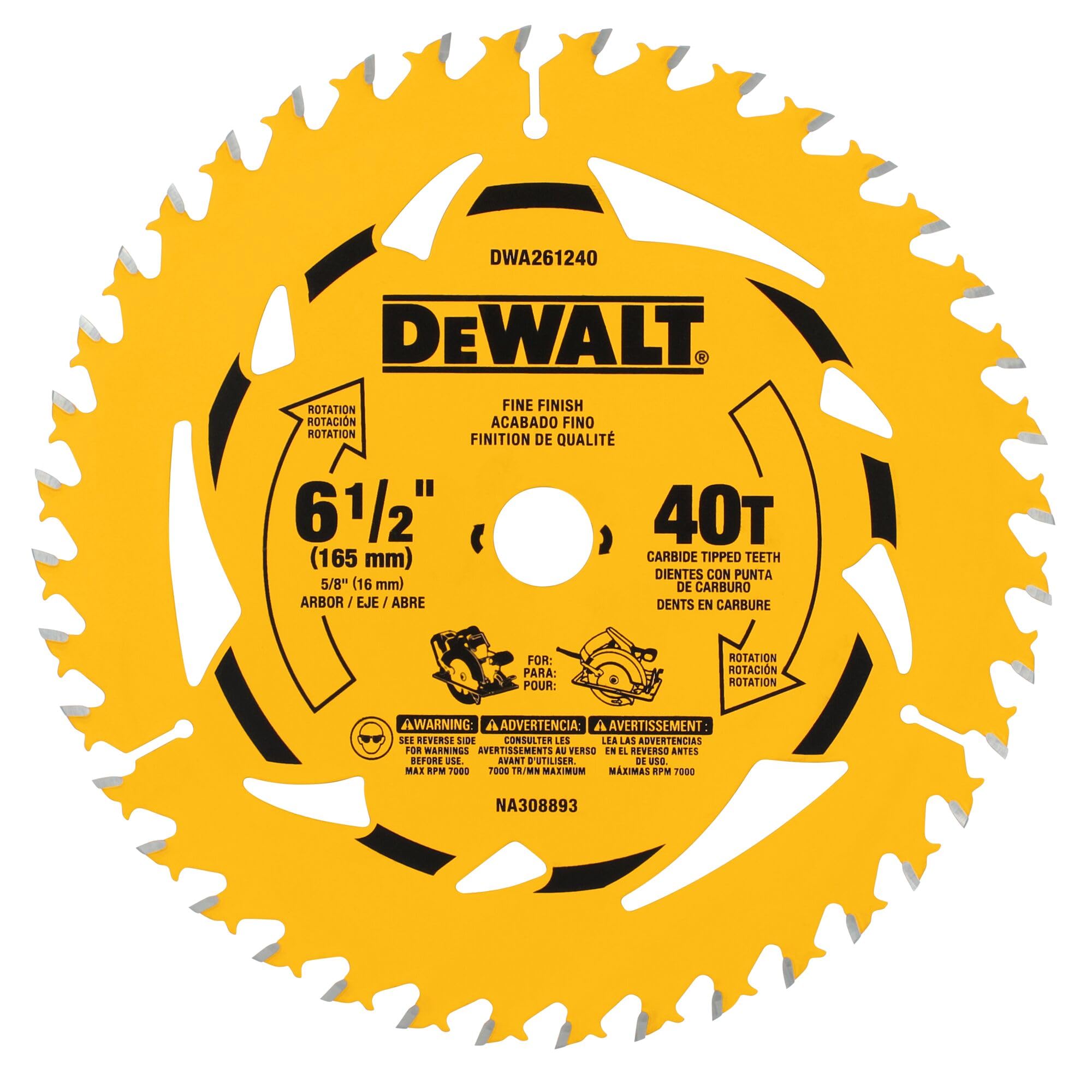 DEWALT 6-1/2 in. 40T Circular Saw Blade (DWA261240)