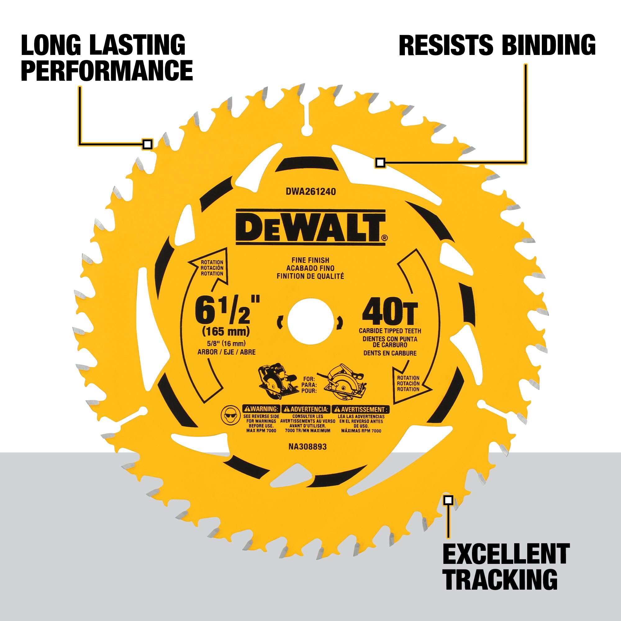 DEWALT 6-1/2 in. 40T Circular Saw Blade (DWA261240)