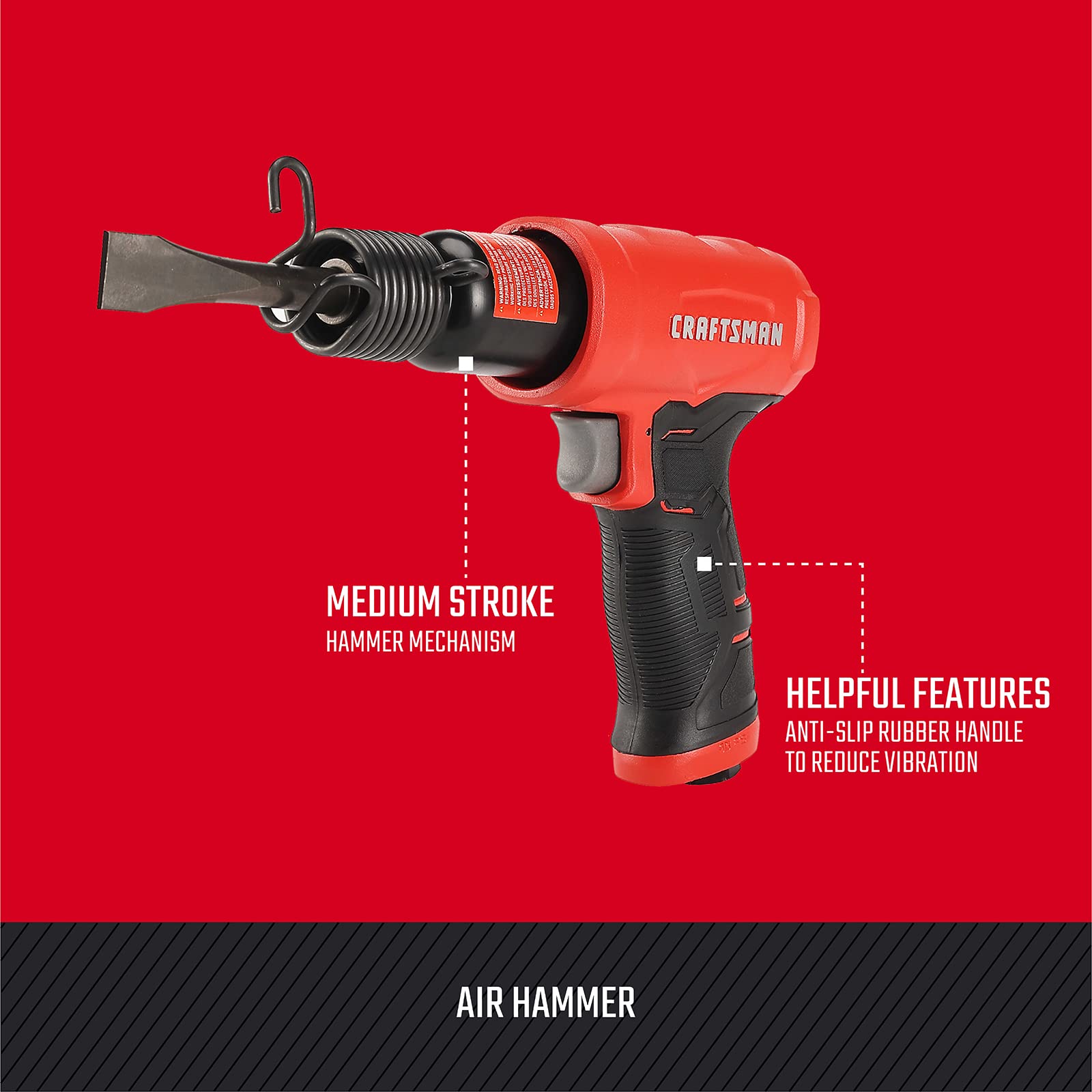 CRAFTSMAN Air Hammer, Medium Stroke, 2,800 BPM, Anti-Slip Handle, 4.4 SCFM at 90 PSI, Flat-Blade Chisel Included