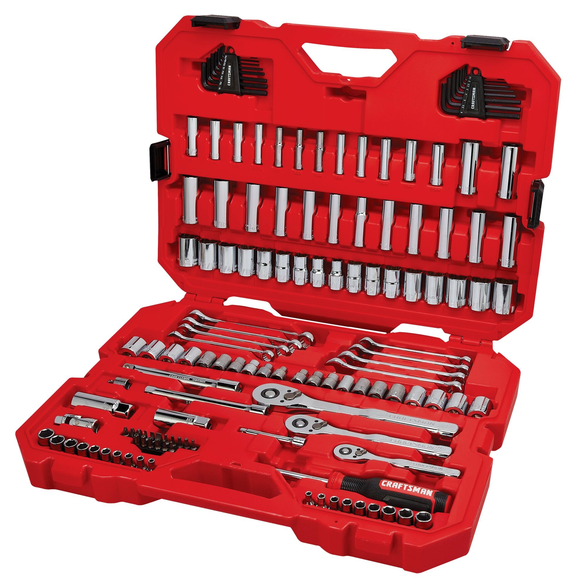 CRAFTSMAN Mechanic Tool Set 135 Pcs, 1/4, 1/2 and 3/8 Inch Drive SAE and Metric Socket Wrench Set with Case (CMMT12124)