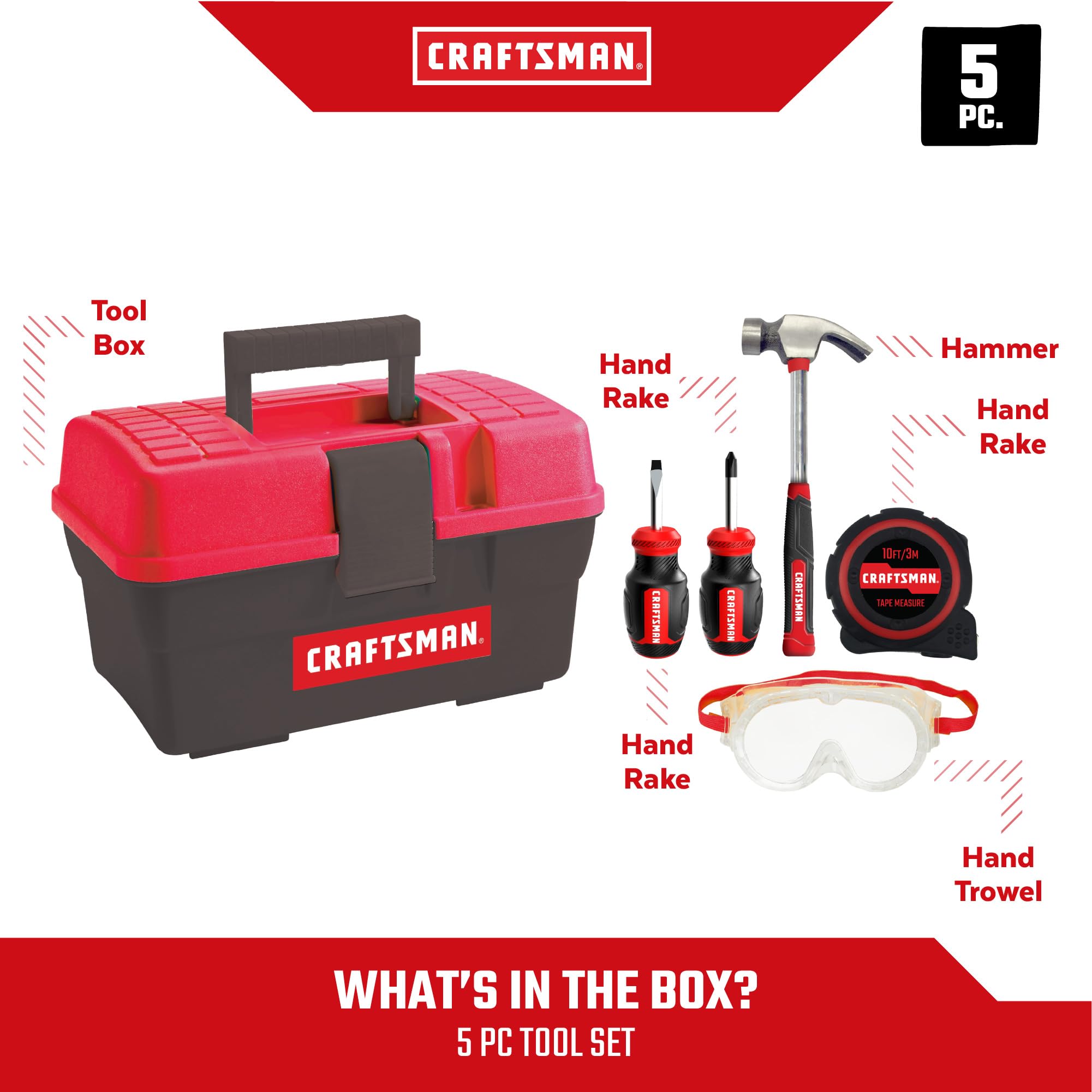 Tool Box+Set 4-5 pcs PH Mini Screwdriver, Flat Mini Screwdriver, Tape Measure, Safety Goggles, Toolbox