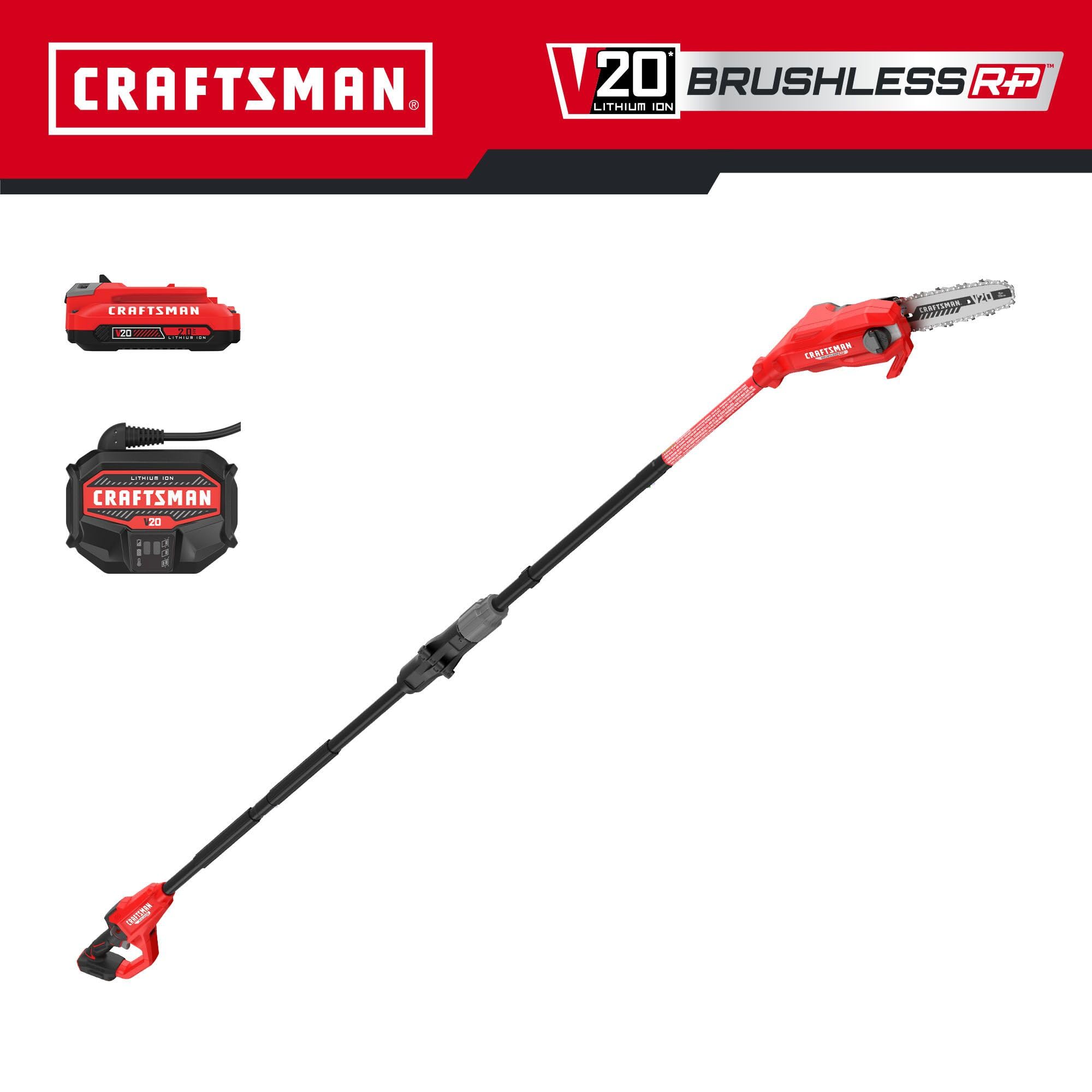 CRAFTSMAN V20 8 FT Cordless Pole Chainsaw for Tree Trimming with Battery and Charger Included (CMCPS630D1)