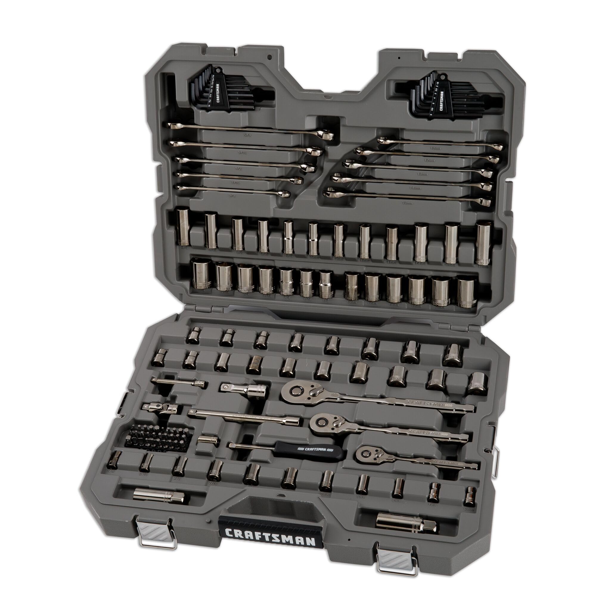 CRAFTSMAN OVERDRIVE 121-Piece Gunmetal Chrome Mechanics Tool Set, Standard SAE/Metric Socket Set, with Hard Case (CMMT99121L)