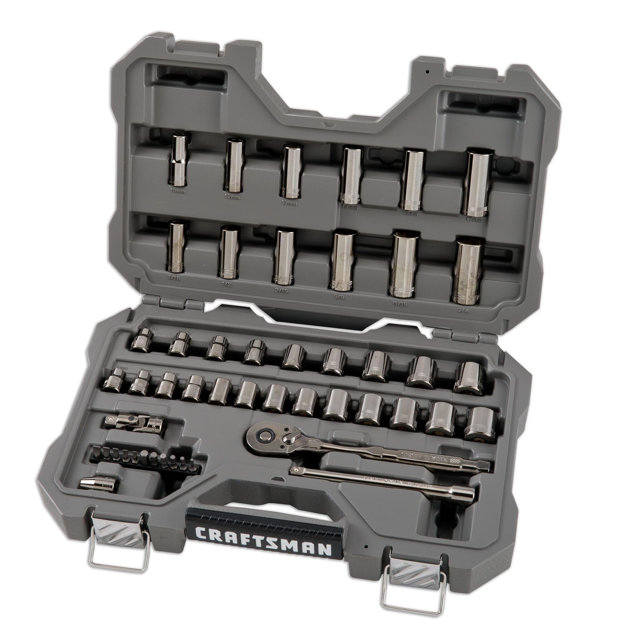 CRAFTSMAN OVERDRIVE 49-Piece Gunmetal Chrome Mechanics Tool Set, Standard SAE/Metric Socket Set, with Hard Case (CMMT99049L)