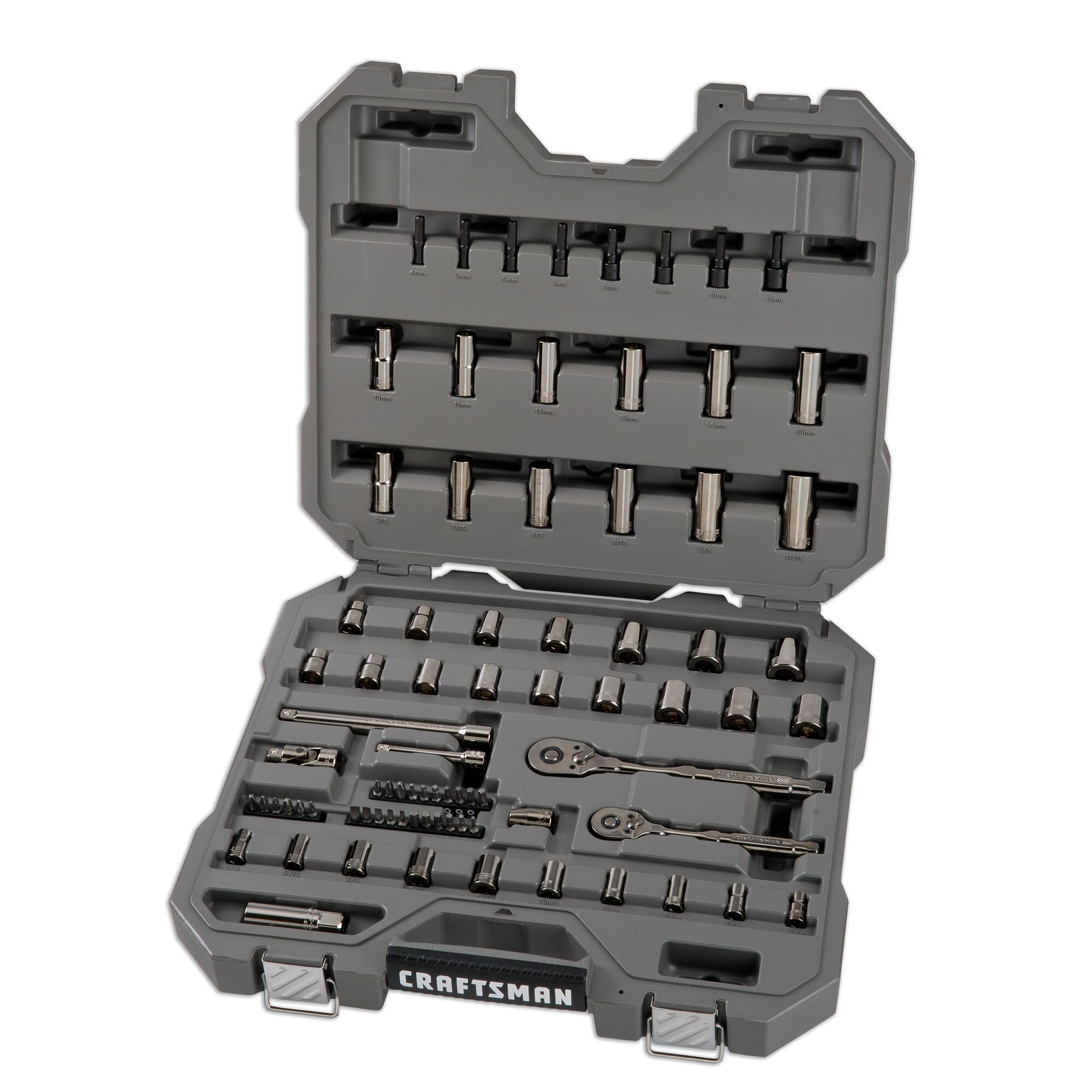 CRAFTSMAN OVERDRIVE 80-Piece Gunmetal Chrome Mechanics Tool Set, Standard SAE/Metric Socket Set, with Hard Case (CMMT99080L)