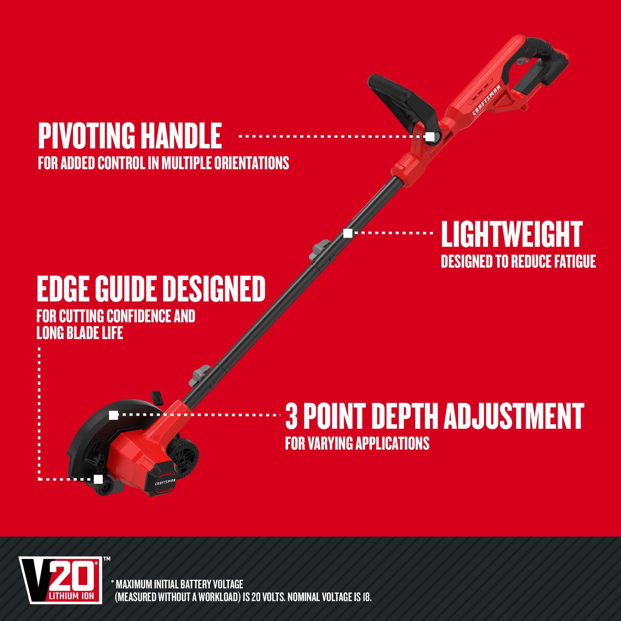 CRAFTSMAN 20V Edger Lawn Tool, Cordless Trencher, Bare Tool Only (CMCED400B)