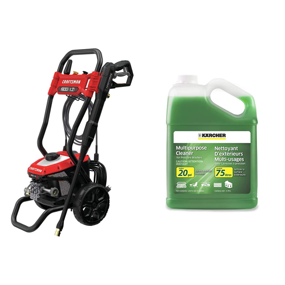 CRAFTSMAN Electric Pressure Washer, Cold Water, 1900 -PSI, 1.2-GPM, Corded (CMEPW1900) & Karcher Pressure Washer Multi-Purpose Cleaning Soap Concentrate Outdoor Surfaces – 1 Gallon