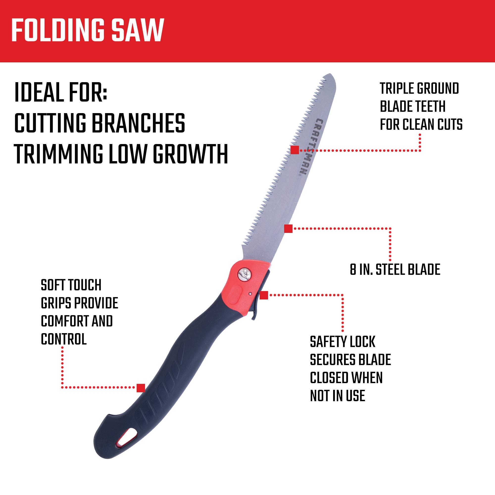 CRAFTSMAN Folding Hand Saw, 8 in. Blade, Compact Design, for Camping, Pruning, Cutting Wood, Branches or Brush