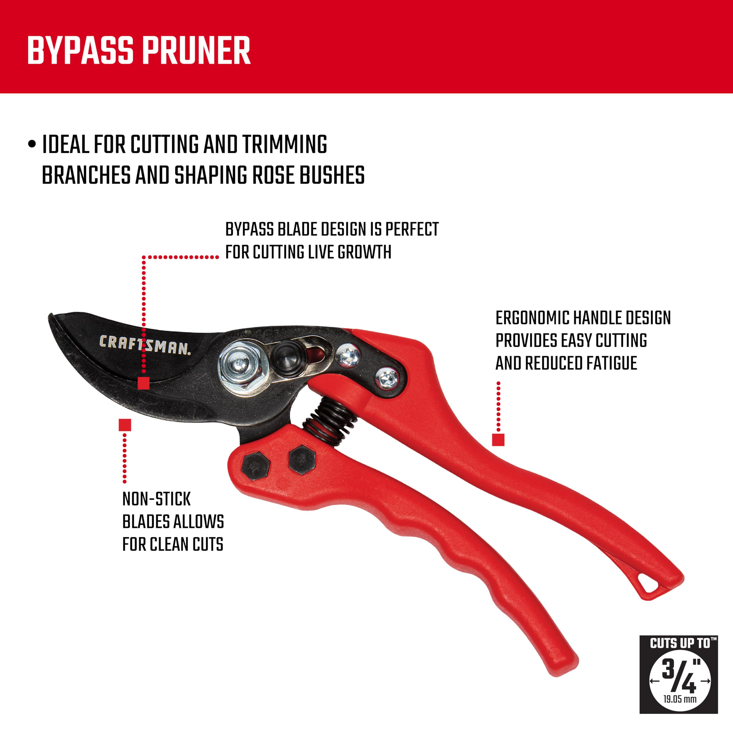 Craftsman 3/4-in. Manual Bypass Pruner for Cutting, Trimming Branches, Shaping Rose Bushes