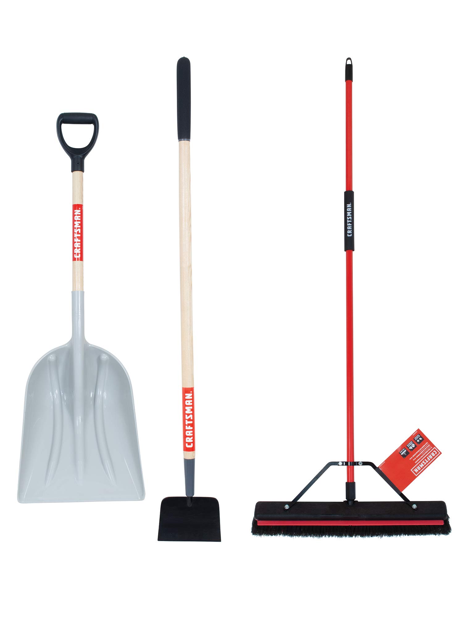 Craftsman 3-Piece Winter Clean Up Set with Scoop, Scraper & Squeegee Push Broom for Moving Snow & Slush, Scraping Ice Outdoors