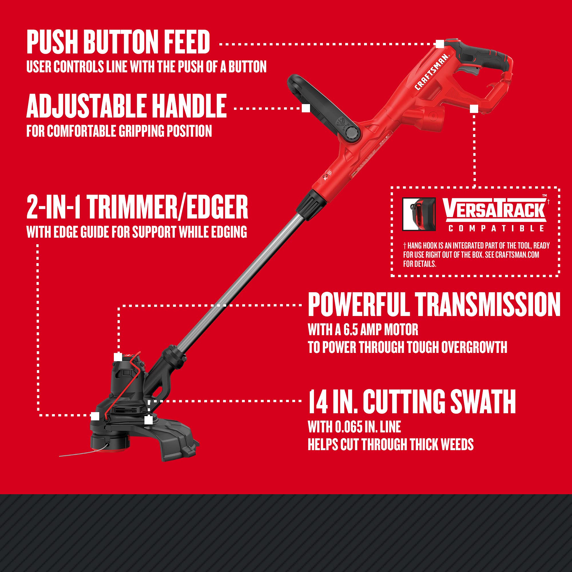 CRAFTSMAN WEEDWACKER® String Trimmer, 6.5 Amp, 14-Inch (CMEST913)