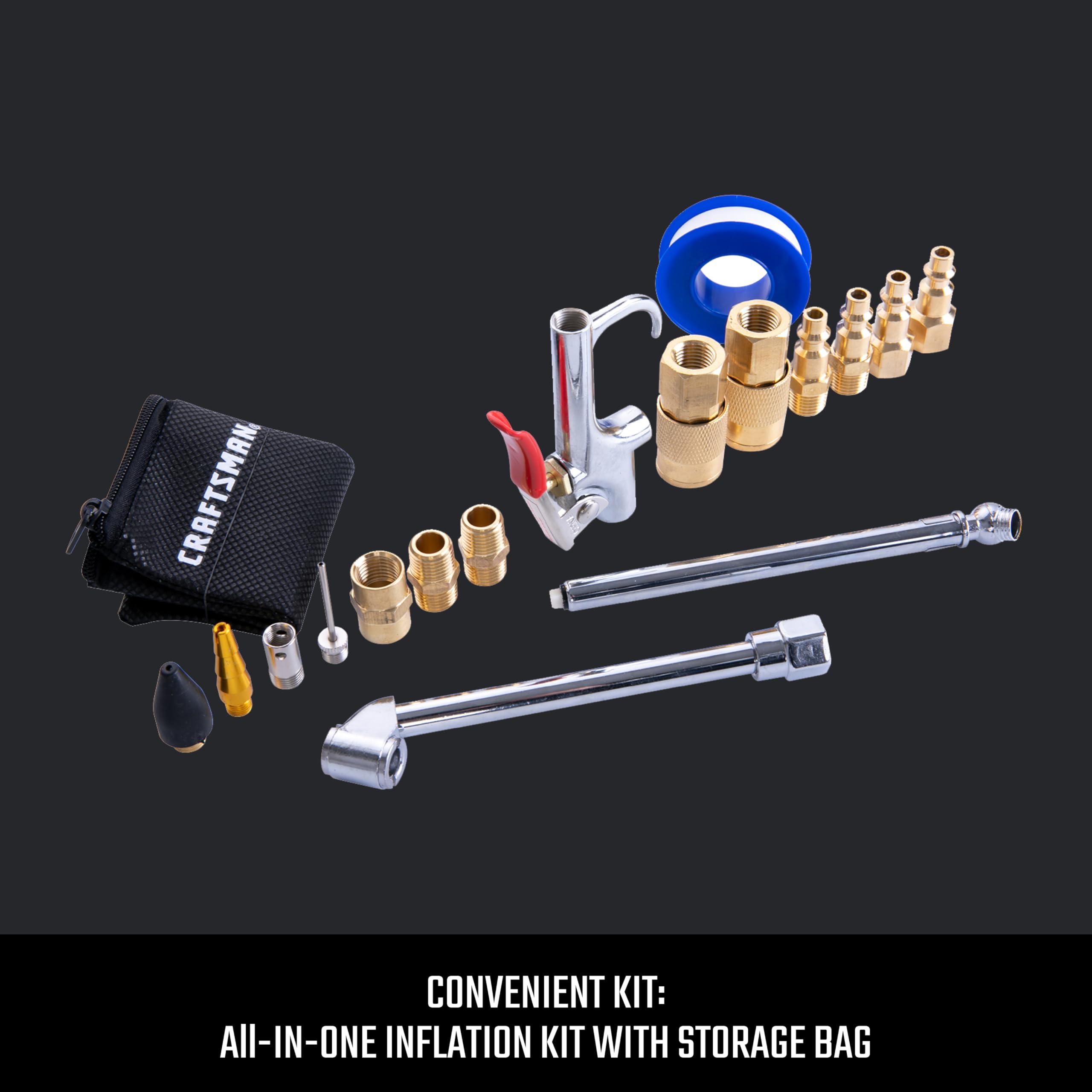 CRAFTSMAN 18-Piece Air Compressor Accessory Kit, Includes Blow Gun, Tire Inflator, Brass Fittings, and Storage Bag