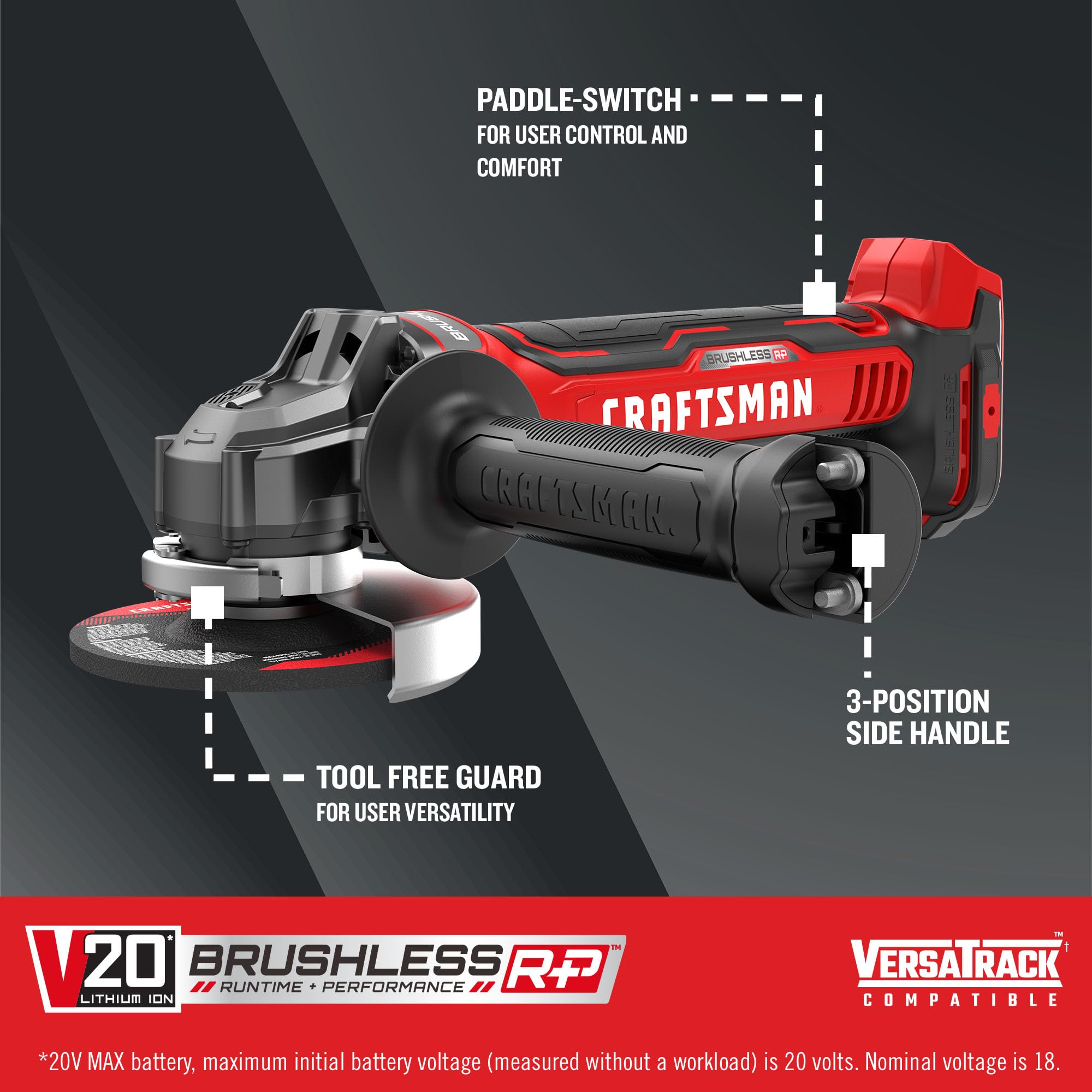 CRAFTSMAN V20 Cordless Angle Grinder, 4-1/2 inch, Bare Tool Only (CMCG451B)