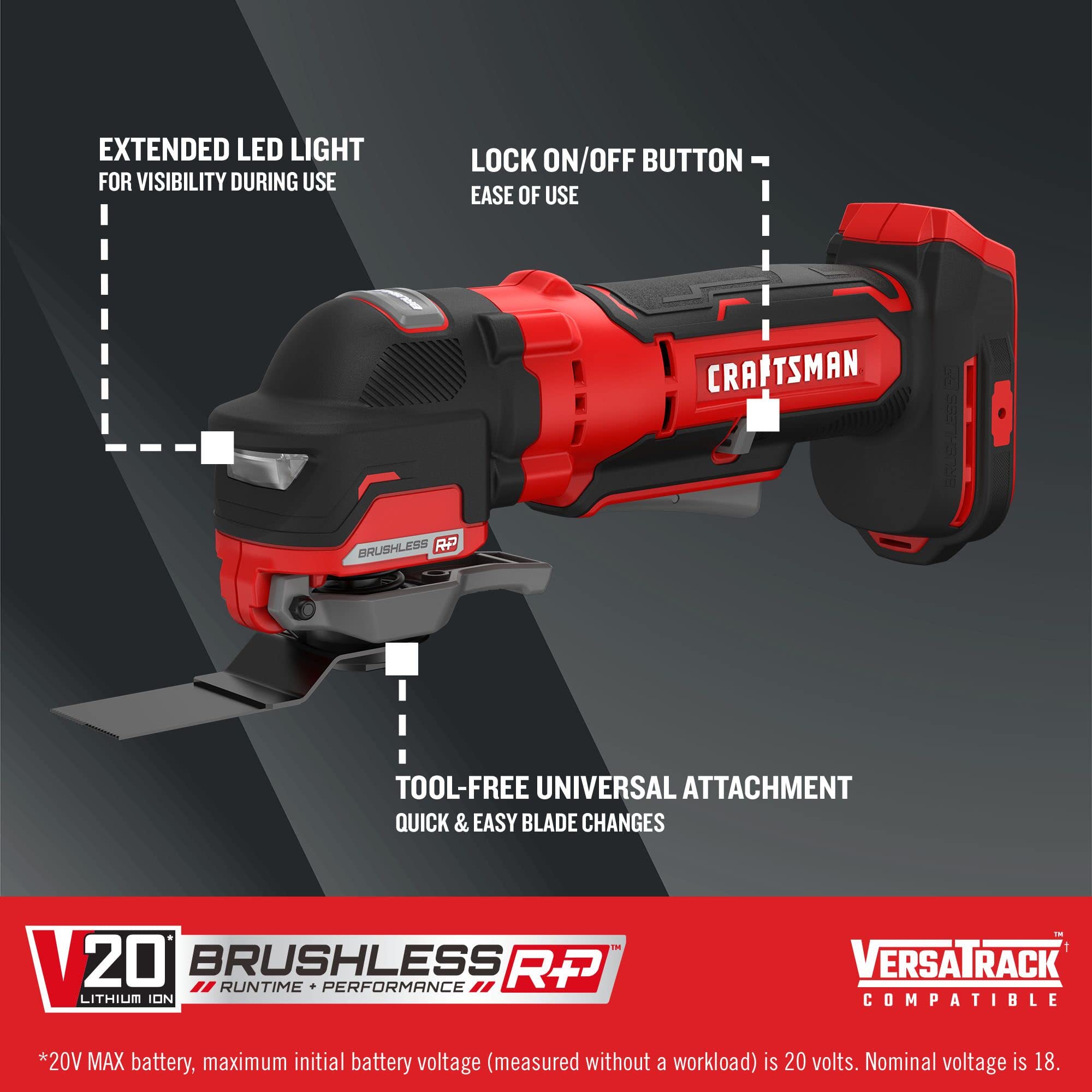 CRAFTSMAN V20 Cordless Oscillating Tool, Multi-Tool, Up to 19,000 OPM, Bare Tool Only (CMCE565B)