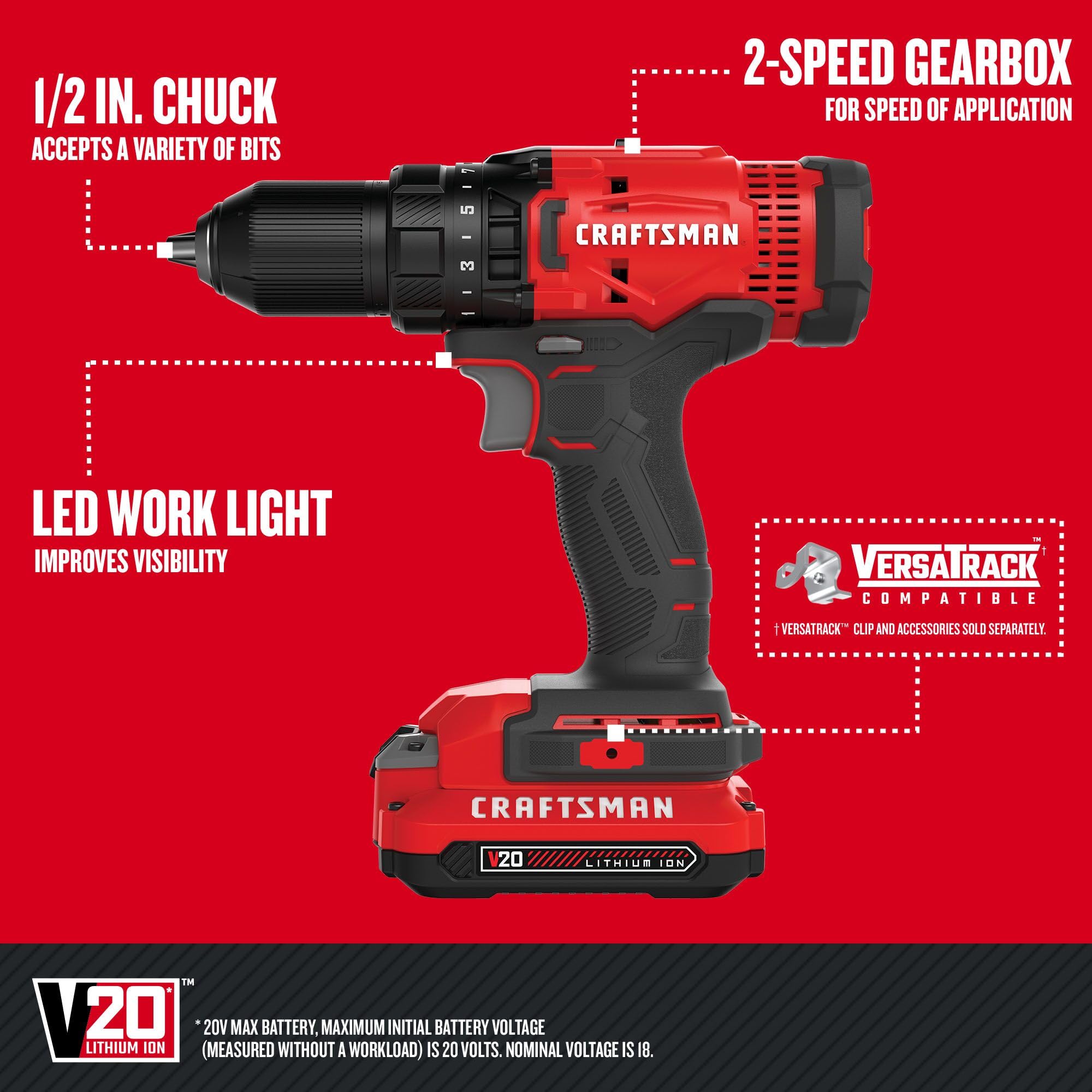 79-craftsman-v20-cordless-drill-driver-kit-1-2-inch-battery-and-charger-included-cmcd700c1-3.jpg CRAFTSMAN V20 Cordless Drill/Driver Kit, 1/2 inch, Battery and Charger Included (CMCD700C1)