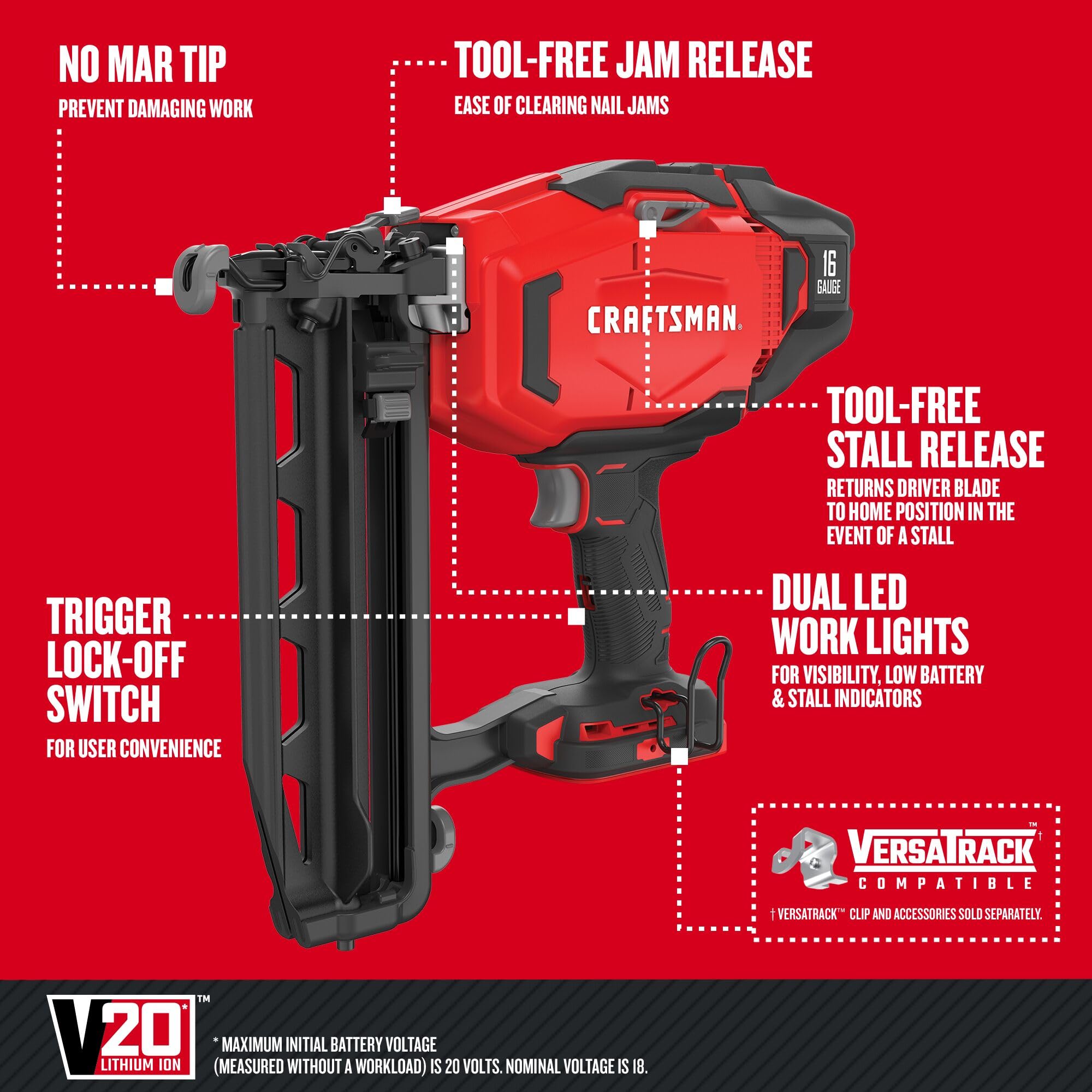 90-craftsman-v20-cordless-finish-nailer-16-gauge-bare-tool-only-cmcn616b-5.jpg CRAFTSMAN V20 Cordless Finish Nailer, 16 Gauge, Bare Tool Only (CMCN616B)