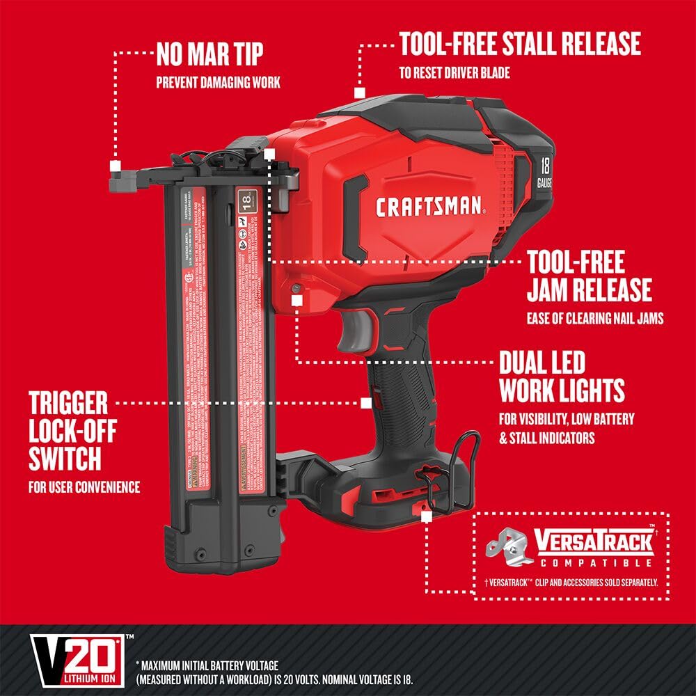 92-craftsman-v20-brad-nailer-18ga-cordless-bare-tool-only-cmcn618b-2.jpg CRAFTSMAN V20 Brad Nailer, 18GA, Cordless, Bare Tool Only (CMCN618B)