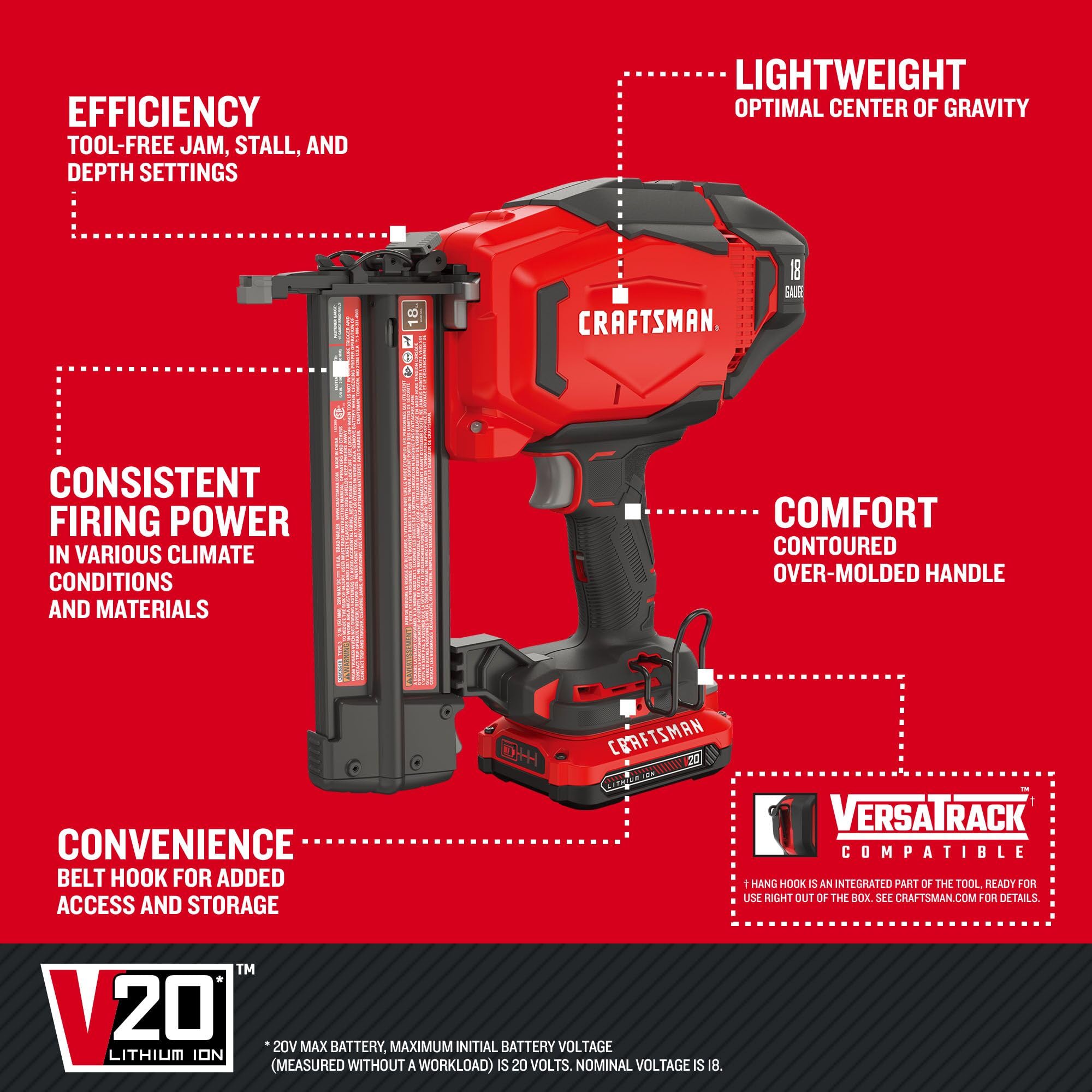 96-craftsman-v20-cordless-brad-nailer-18-gauge-nail-gun-with-battery-and-charger-cmcn618c1-11.jpg CRAFTSMAN V20 Cordless Brad Nailer, 18 Gauge Nail Gun, with Battery and Charger (CMCN618C1)