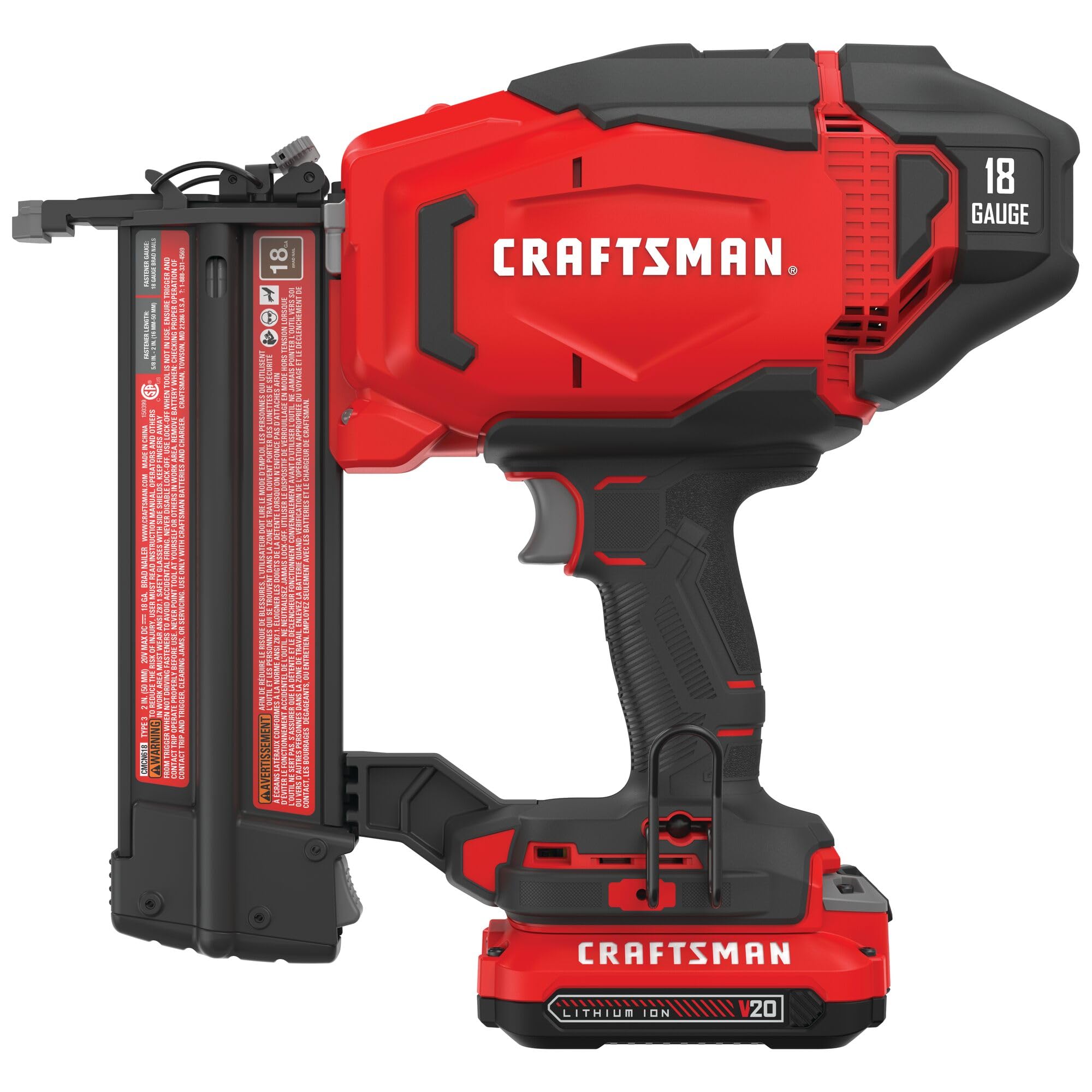 96-craftsman-v20-cordless-brad-nailer-18-gauge-nail-gun-with-battery-and-charger-cmcn618c1-6.jpg CRAFTSMAN V20 Cordless Brad Nailer, 18 Gauge Nail Gun, with Battery and Charger (CMCN618C1)