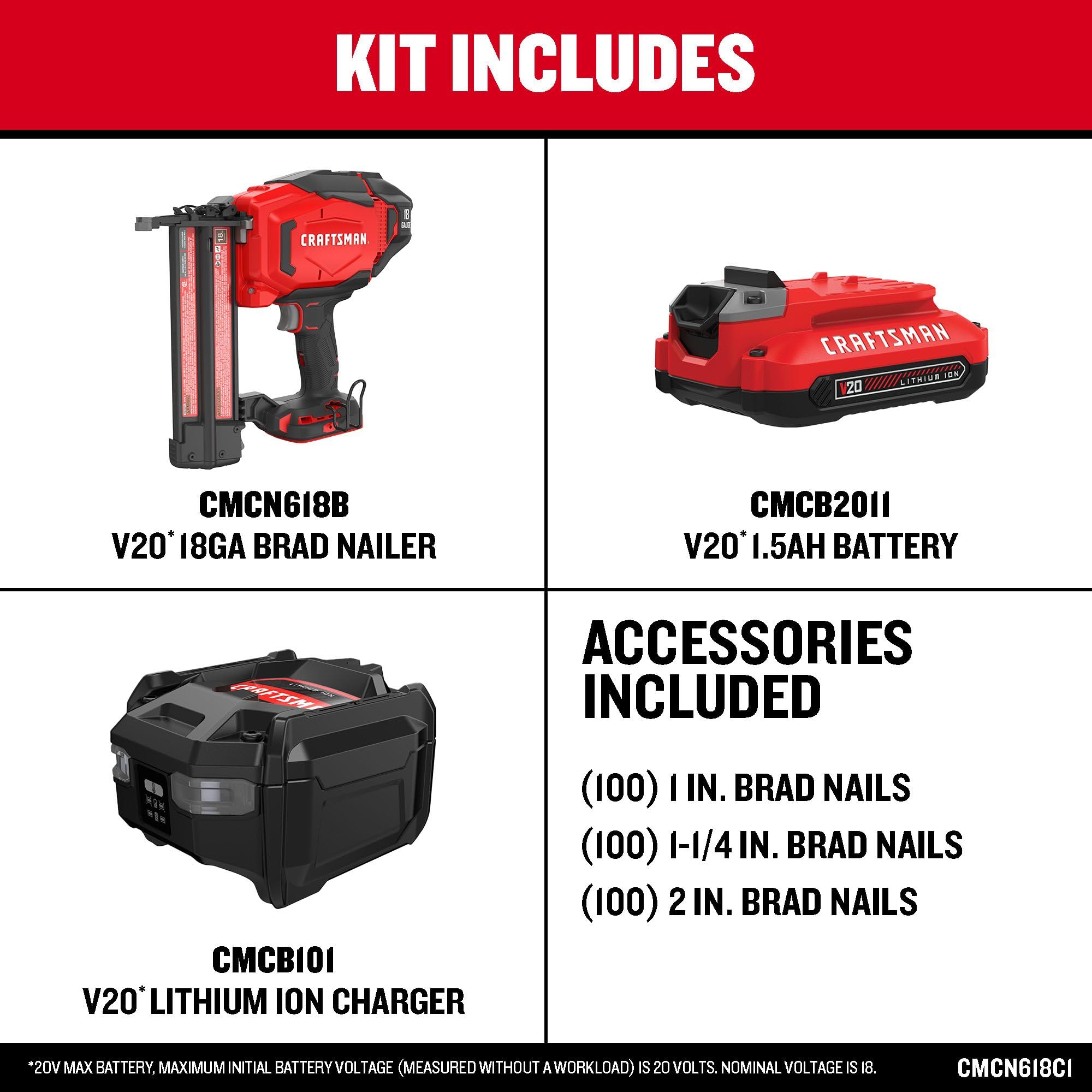 96-craftsman-v20-cordless-brad-nailer-18-gauge-nail-gun-with-battery-and-charger-cmcn618c1-7.jpg CRAFTSMAN V20 Cordless Brad Nailer, 18 Gauge Nail Gun, with Battery and Charger (CMCN618C1)