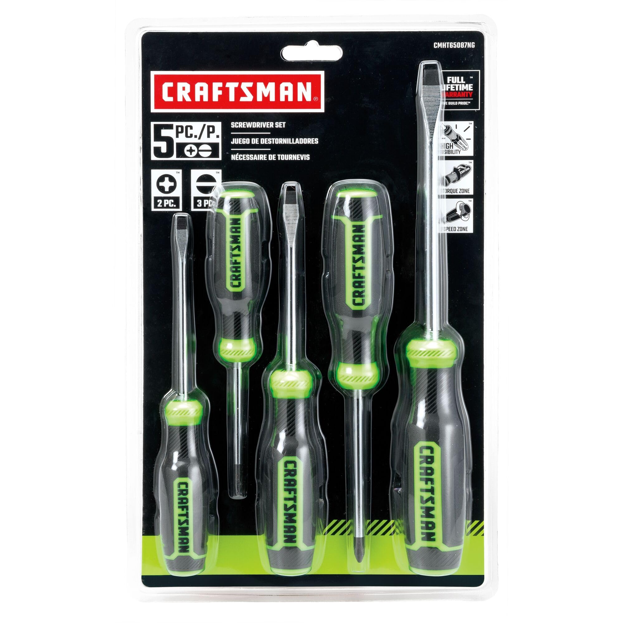 CRAFTSMAN 5 Piece High-Visibility Bi-Material Screwdriver Set (CMHT65087NG)